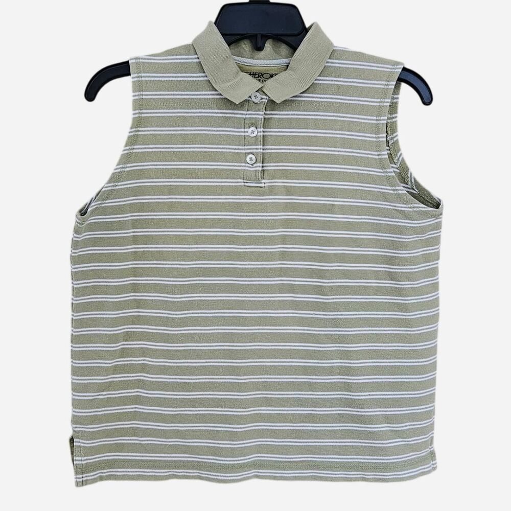 y2k preppy twee green white striped sleeveless polo